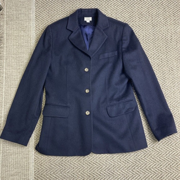 LL Bean Jackets & Blazers - LL Bean Blazer Womens 10R Wool & Cashmere 3 Button Jacket Lined Blue Career USA